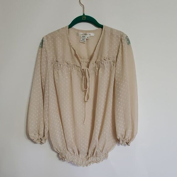 MAX STUDIO Womens M creme polyester dots sheer top - Picture 1 of 3